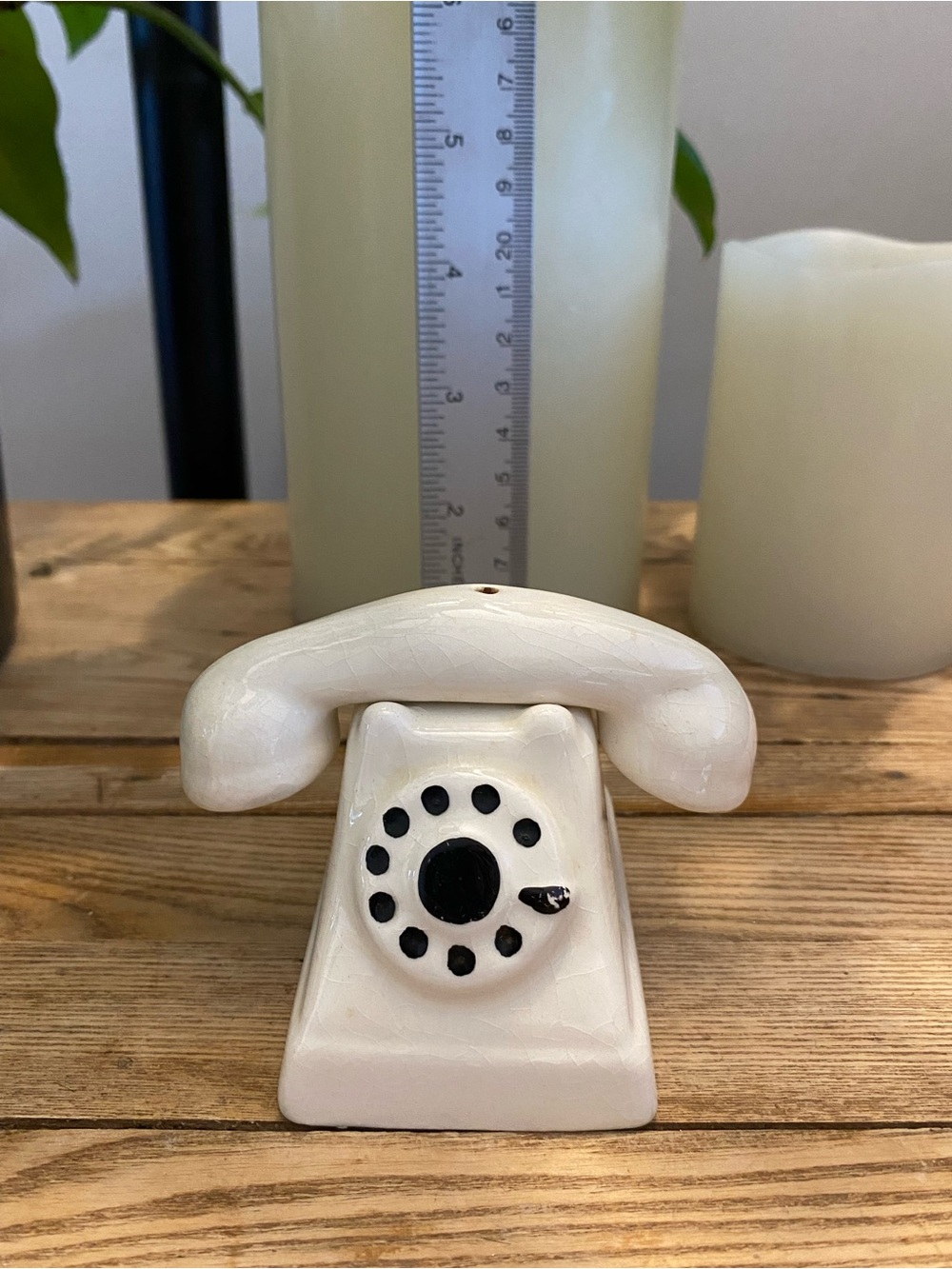Vintage Off-White Ceramic Rotary Phone Salt & Pepper Shaker Set 2-Piece MCM